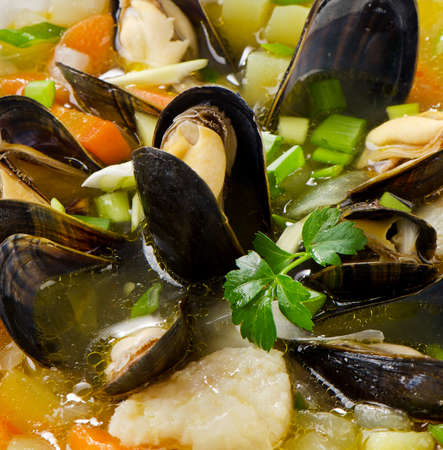 Seafood soup  Selective focusの写真素材