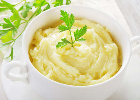 Mashed potato with fresh herbs. Selective focusの写真素材