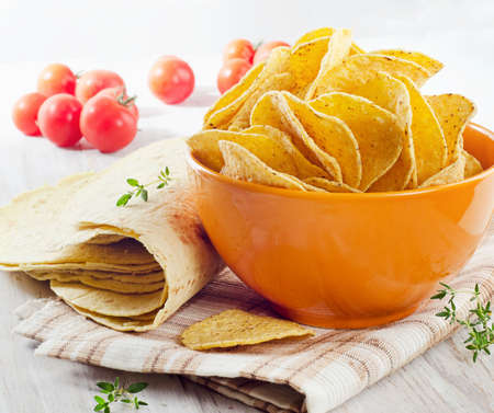 corn tortillas and chips. Selective focusの写真素材