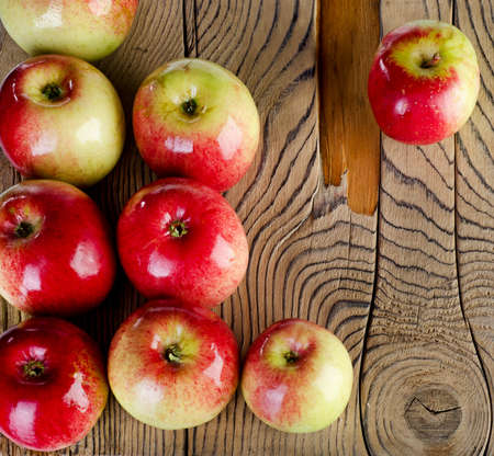 Apples on wooden backgroundの写真素材