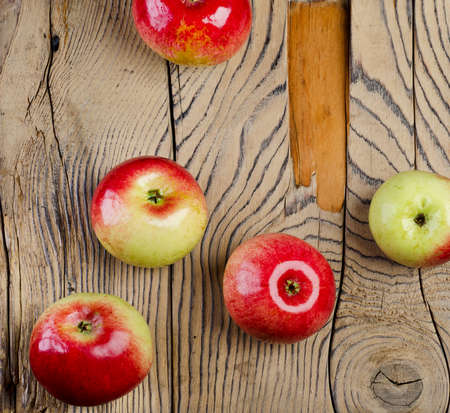 Apples on wooden backgroundの写真素材