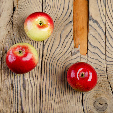 Apples on wooden backgroundの写真素材