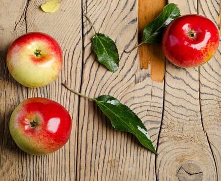 Apples on wooden backgroundの写真素材