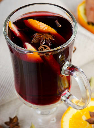 mulled wine with spices  on  wooden table  Selective focusの写真素材