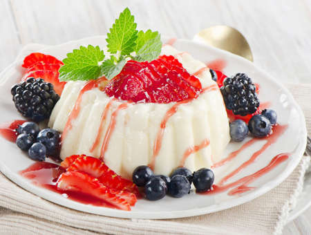 Delicious dessert with fresh berries and mint.Selective focusの写真素材