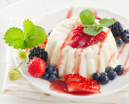 Delicious dessert with fresh berries and mint.Selective focusの写真素材