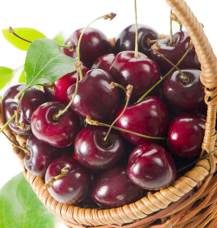 fresh cherries isolated on white. selective focusの写真素材