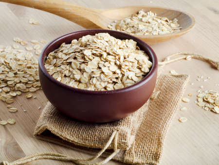 Oat flakes. Selective focusの写真素材