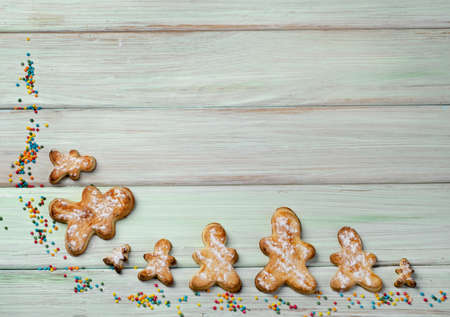 Homemade christmas cookies on wooden tableの写真素材