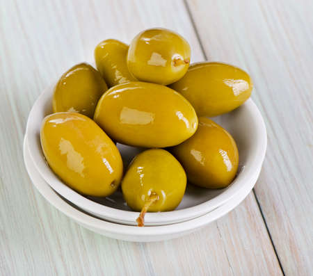 Green olives. Selective focusの写真素材