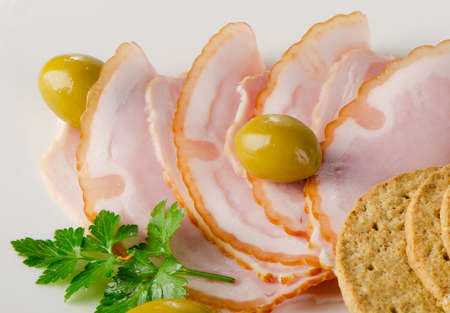 slices of ham . selective focusの写真素材