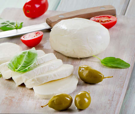 mozzarella with cherry tomatoes and basil. selective focusの写真素材