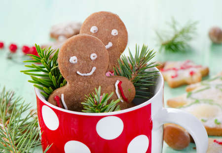 Homemade gingerbread men. Selective focus