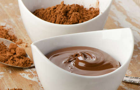 bowl of chocolate cream on wooden table  Selective focusの写真素材