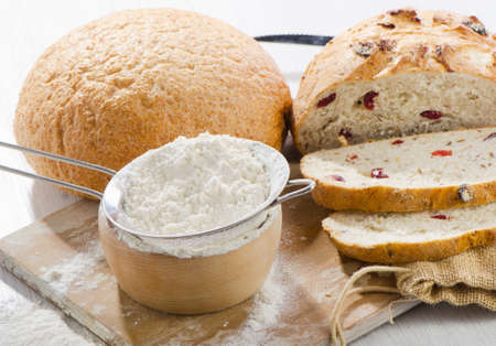 Bread on wooden tableの写真素材