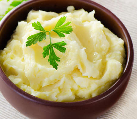 Mashed potato with fresh herbs. Selective focusの写真素材