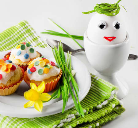 Easter egg and cupcakes   Selective focusの写真素材