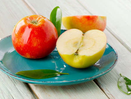 Apples on a wooden table. Selective focusの写真素材