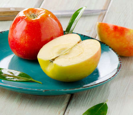 Apples on a wooden table. Selective focusの写真素材