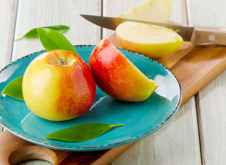Apples on a wooden table. Selective focusの写真素材