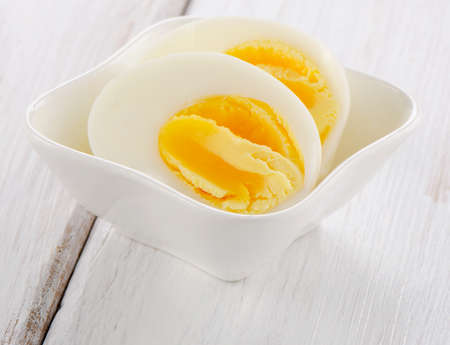 Boiled eggs on a wooden table   Selective focusの写真素材