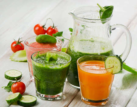 Healthy vegetable smoothie and juice.  Selective focusの写真素材