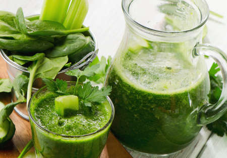 Healthy green smoothie with spinach.  Selective focusの写真素材