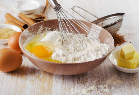 baking ingredients on  wooden table . Selective focusの写真素材