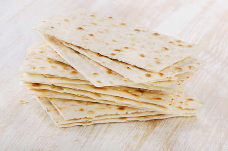 matzoh - jewish passover bread on a wooden table. Selective focusの写真素材
