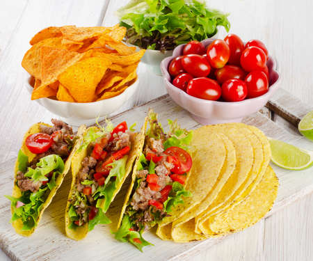 Mexican food on a wooden table. Selective focusの写真素材
