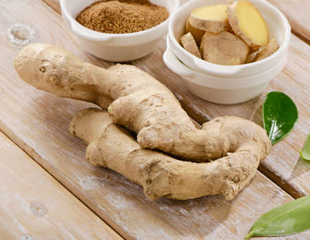 Ginger on a  wooden table. Selective focusの写真素材