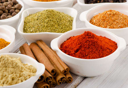 Spices on a wooden table. Selective focusの写真素材