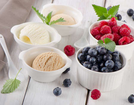 Ice cream with berries and mint. S elective focusの写真素材