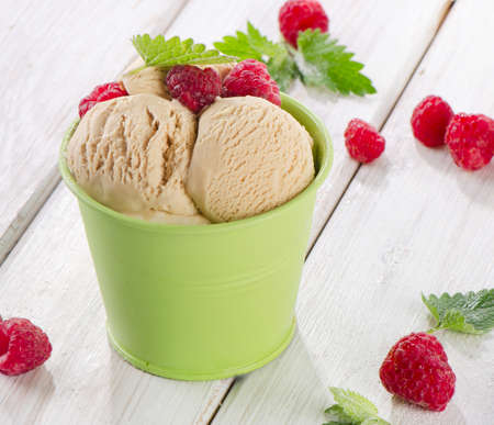Ice cream with berries and mint. Selective focusの写真素材