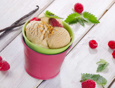 Ice cream with berries and mint. Selective focusの写真素材