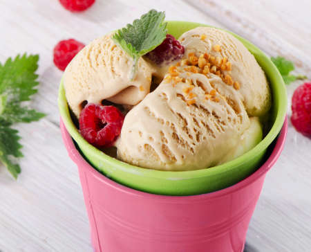 Ice cream with berries and mint. Selective focusの写真素材