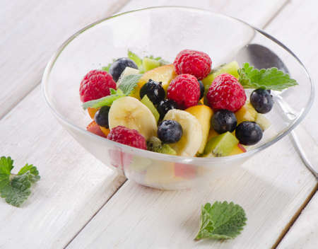 bowl of  fresh healthy fruit salad. Selective focusの写真素材