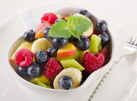bowl of  fresh healthy fruit salad. Selective focusの写真素材