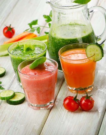 Healthy vegetable smoothie and juice.  Selective focusの写真素材