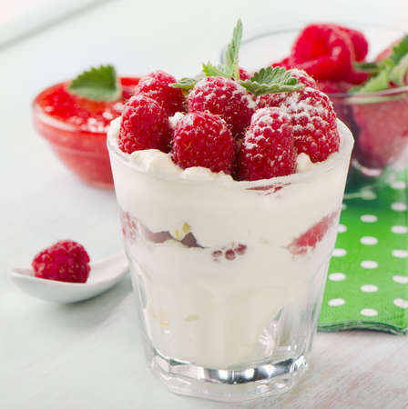 Delicious dessert with fresh berries and mintの写真素材