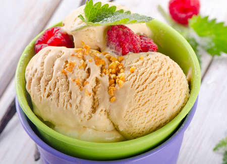 Ice cream with berries and mint. Selective focusの写真素材