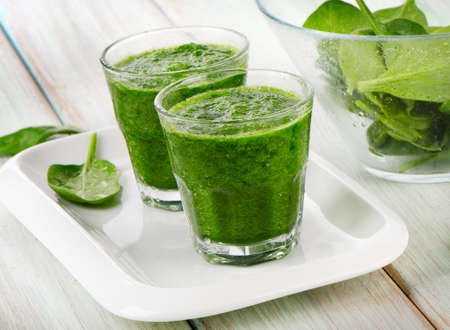 Healthy green smoothie with spinach.  Selective focusの写真素材