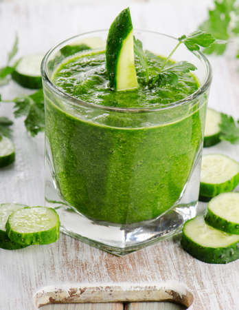 Healthy green smoothie in a glass.  Selective focusの写真素材