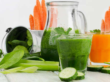 Healthy vegetable smoothie and juice.  Selective focusの写真素材