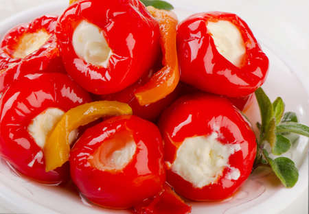 Peppers filed with  cream cheese. Selective focusの写真素材