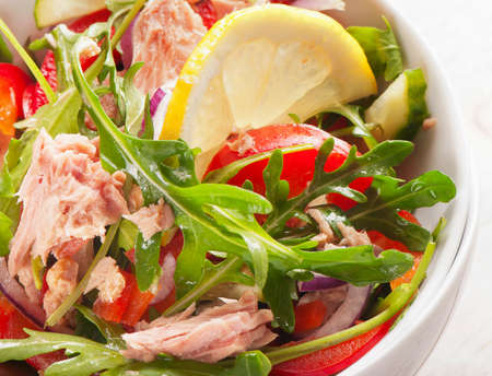 Fresh tuna  salad with vegetebles. Selective focusの写真素材