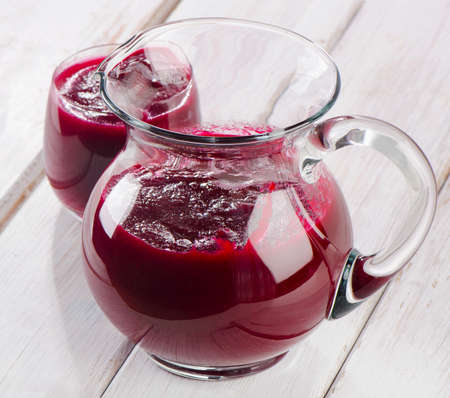 Beetroot juice in a glass jugの写真素材