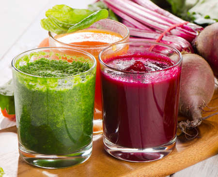 Healthy vegetable smoothie and juiceの写真素材