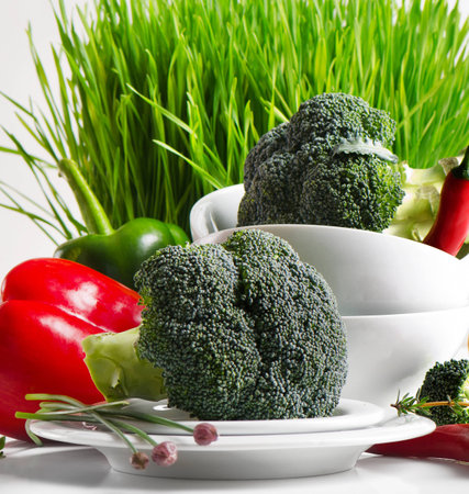 Healthy food - fresh broccoli with vegetablesの写真素材