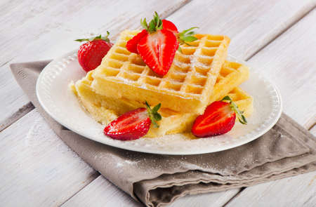 Sweet Waffles with fresh berriesの写真素材